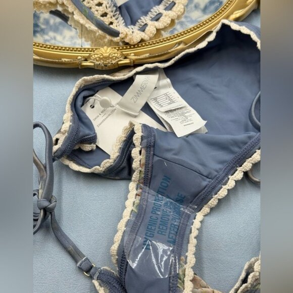 🆕 ZIMMERMANN 🧿 NWT Cascadian Crochet Tri Bikini, Blue Botanical - Sz 2 US4/6 - Picture 16 of 16